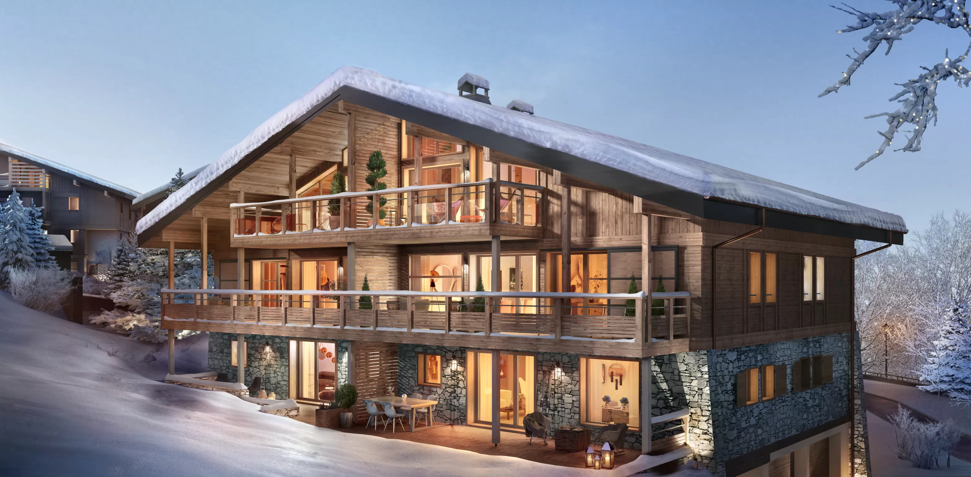 Stallion-Megève illustration extérieur nuit